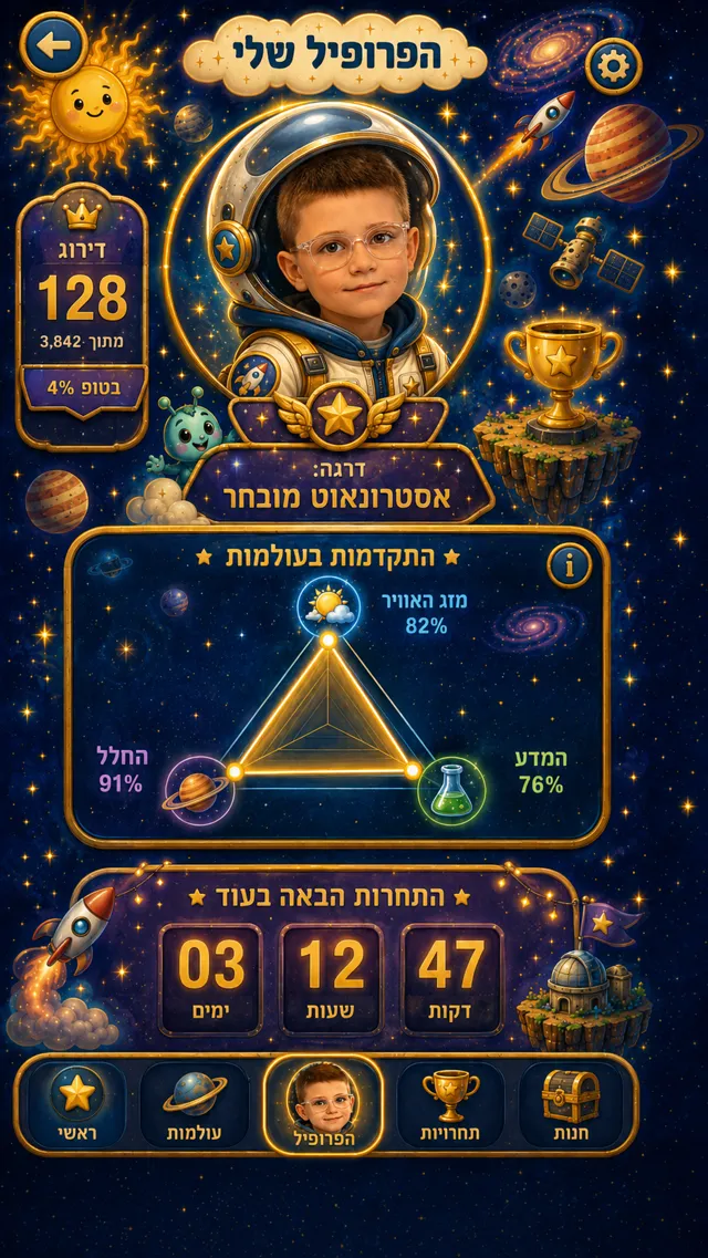 מסך פרופיל עם דירוג ותחרות